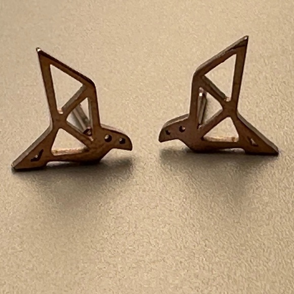 Stainless Steel and Rose Gold Origami Bird Studs - Picture 11 of 12